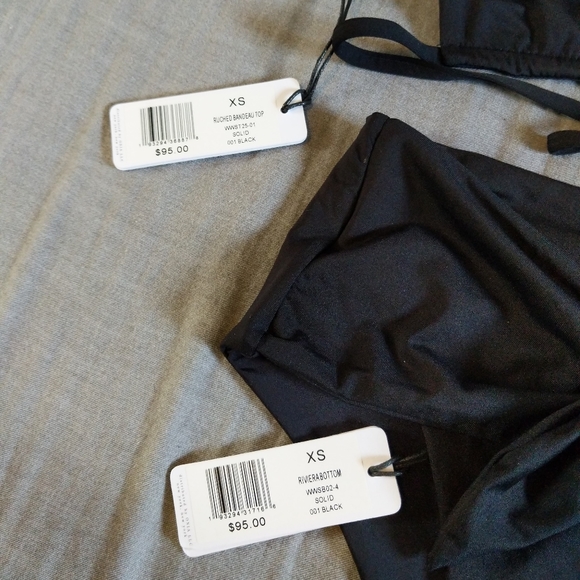 WeWoreWhat Ruched Bandeau Halter Bikini Top High Waisted Tie Riviera Bottom - Picture 7 of 12